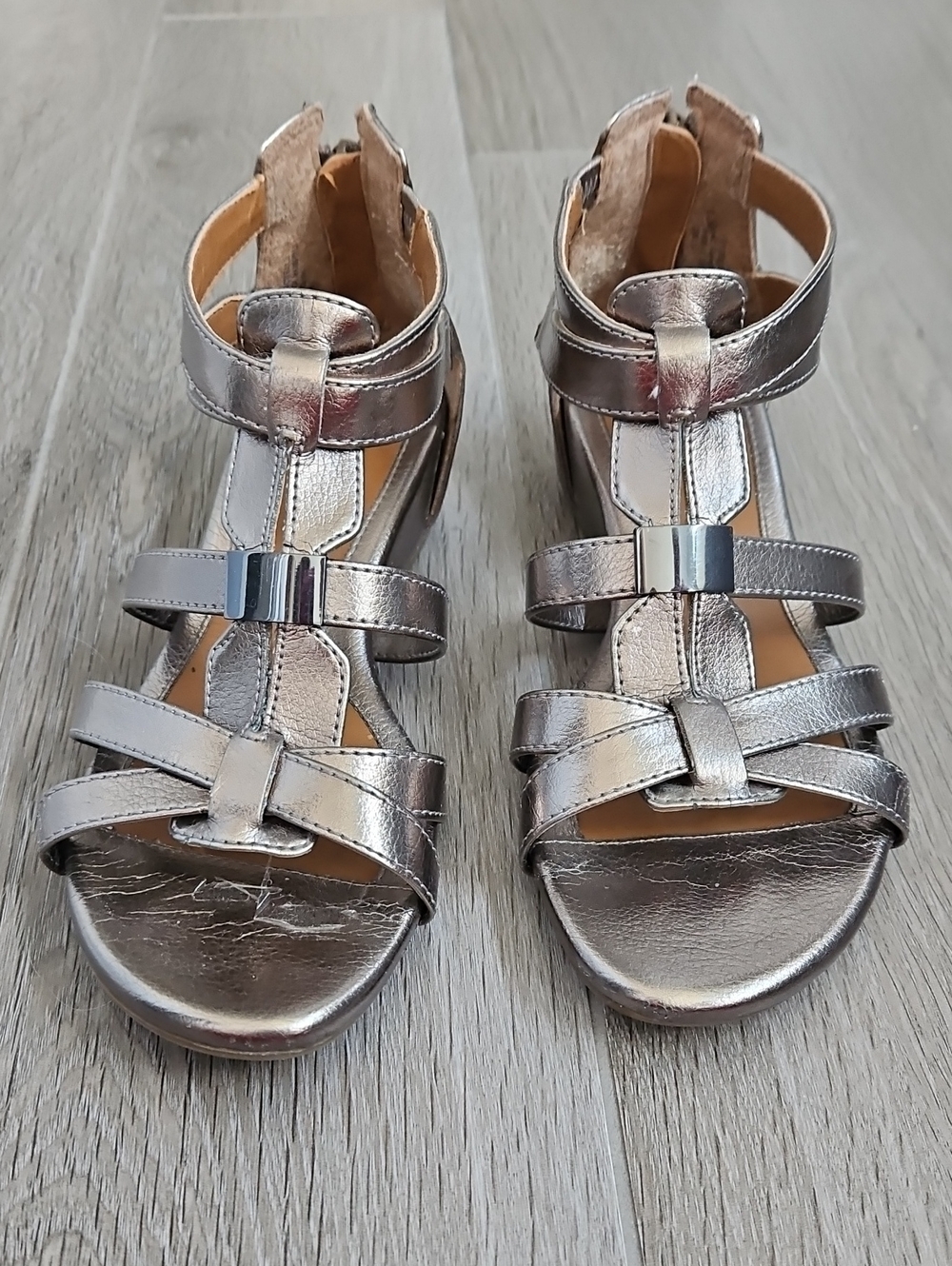 Metallic Silver Strappy Women's Sandals with Ankle Strap